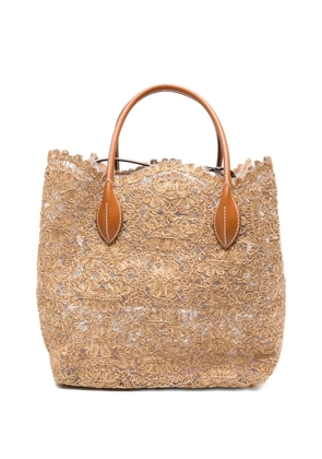 Ermanno Scervino Margot lace-embroidered leather-trim tote bag - Neutrals