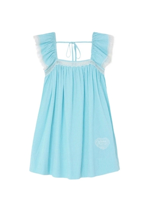 GANNI gingham lace-trimmed dress - Blue