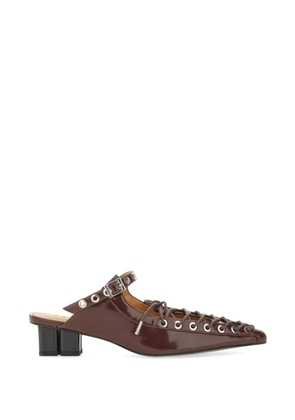 GANNI lace-up eyelet-embellished mules - Red