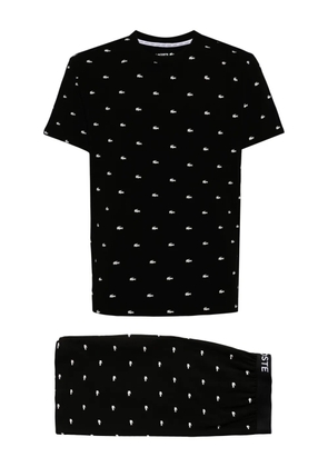 Lacoste logo-embroidered cotton pyjama set - Black