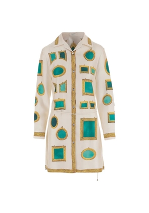 Versace graphic-print button-down mini shirt dress - Neutrals