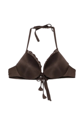TWINSET crochet-trim halterneck bikini top - Brown