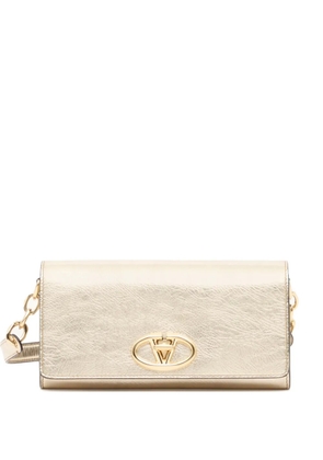 Valentino Garavani Vlogo The Bold Edition laminated calfskin wallet with shoulder strap - Gold