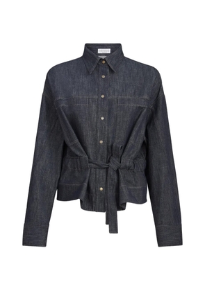 Brunello Cucinelli cotton denim-effect twill cropped shirt - Blue