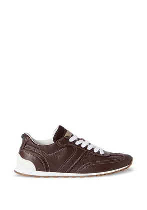 Brunello Cucinelli grained soft leather runners with shiny loops - Brown