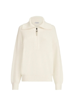 Brunello Cucinelli cotton English rib sweater with shiny zipper pull - Neutrals