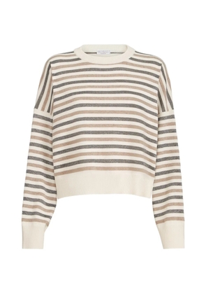 Brunello Cucinelli virgin-wool, cashmere and silk sparkling stripes sweater - Neutrals