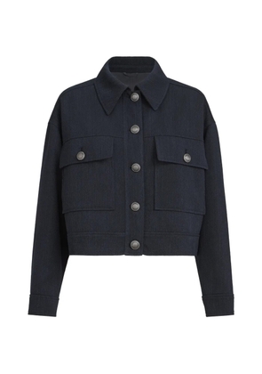 Brunello Cucinelli virgin-wool crêpe chevron cropped outerwear jacket with monili - Blue