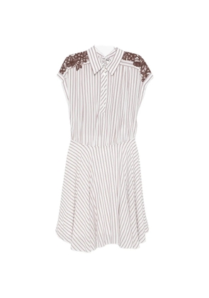 ERMANNO FIRENZE lace-trimmed striped mini shirt dress - White