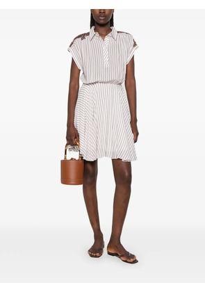 ERMANNO FIRENZE lace-trimmed striped mini shirt dress - White