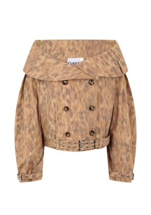 GANNI leopard-print off-shoulder jacket - Neutrals