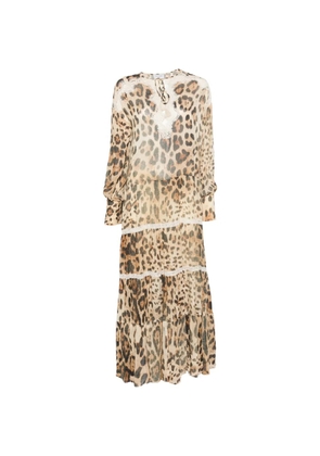 ERMANNO FIRENZE leopard-print lace-trim midi dress - Neutrals