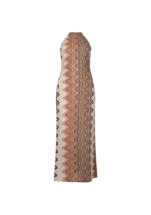 MC2 Saint Barth zigzag-print halterneck maxi dress - Brown