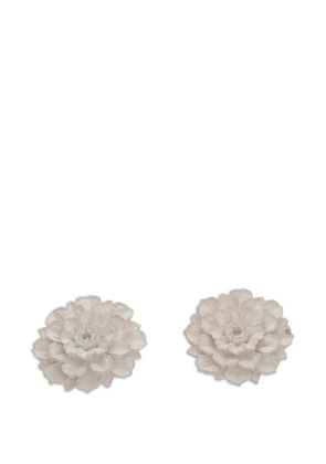 Vintage floral-motif clip-on earrings - White