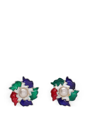 Vintage enamel faux-pearl earrings - Silver