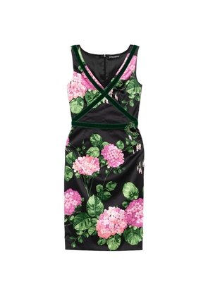 Dolce & Gabbana Pre-Owned floral printed velvet trim dress - Black