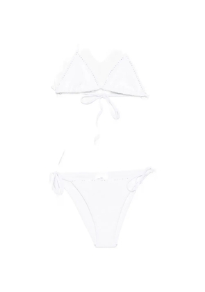 Hunza G crystal-embellished crinkle-effect bikini - White