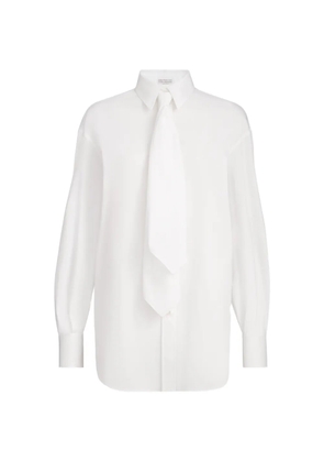 Brunello Cucinelli stretch cotton poplin shirt with tie and monili - White