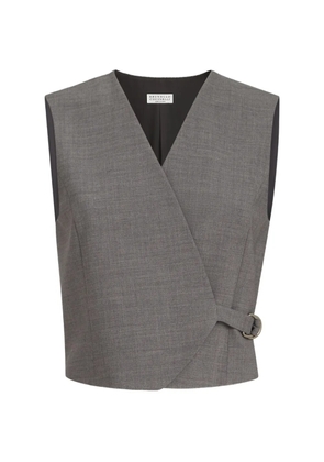 Brunello Cucinelli tropical luxury wool vest with monili - Grey