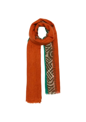 Lovat & Green Equinox geometric-print frayed scarf - Orange