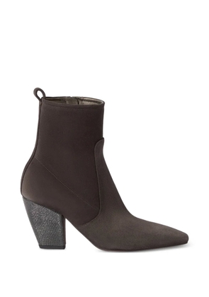 Brunello Cucinelli suede ankle boots with precious heel - Brown