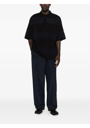 Juun.J mesh-panelled striped polo shirt - Black