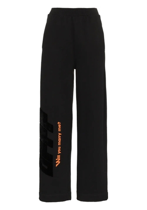 Off-White High Waisted Text Print Cotton Trousers - Black
