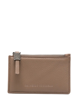 Brunello Cucinelli Monili-embellished leather card holder - Brown