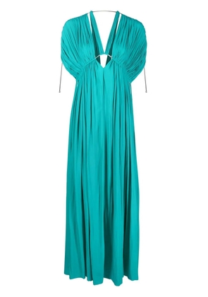 Lanvin gathered-detail V-neck dress - Blue