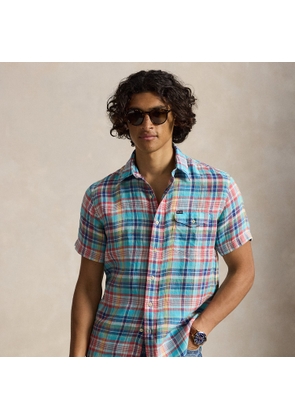 Classic Fit Plaid Linen Shirt
