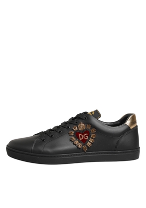 Dolce & Gabbana Black Leather Heart Embellished Sneakers Shoes - EU45/US12