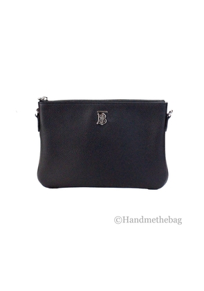 Burberry Peyton Monogram Black Leather Pouch Crossbody Bag Purse