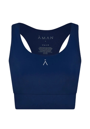 AMAN logo-print racerback performance crop top - Blue
