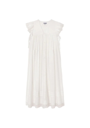 GANNI lace-trim ruffled dress - White
