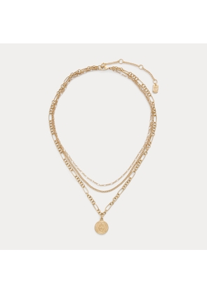 Layered Gold-Tone Logo Pendant Necklace