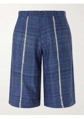 Kartik Research - Rabari Straight-Leg Embroidered Silk Shorts - Men - Blue - UK/US 30