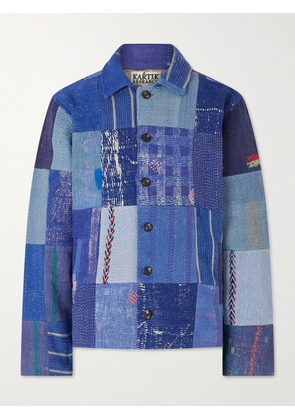 Kartik Research - Kantha Patchwork Embroidered Cotton Jacket - Men - Blue - S