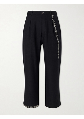 Kartik Research - Straight-Leg Pleated Embroidered Wool Trousers - Men - Black - UK/US 30