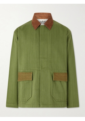 Kartik Research - Jodhpur Embroidered Suede-Trimmed Cotton Jacket - Men - Green - S