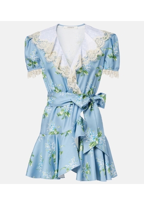 Rodarte Floral lace-trimmed silk twill minidress