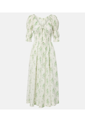 Doen Ischia gathered floral cotton midi dress