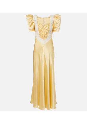 Rodarte Lace-trimmed ruched silk satin maxi dress