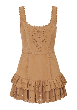 LoveShackFancy Chrysanthe Ruffled Leather Mini Dress - Moda Operandi
