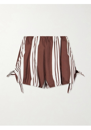 Posse - Rosie Knotted Striped Cotton-poplin Shorts - Brown - xx small,x small,small,medium,large,x large,xx large