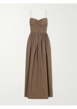 Matteau - Gathered Organic Cotton-poplin Midi Dress - Brown - 1,2,3,4,5