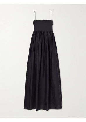 Matteau - Empire Ruffled Cotton-poplin Midi Dress - Black - 1,2,3,4,5