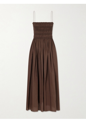 Matteau - Shirred Organic Cotton Midi Dress - Brown - 1,2,3,4,5