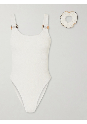 Burberry - + Hunza G Domino Embellished Original Crinkle™ Swimsuit - White - One size