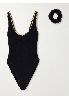 Burberry - + Hunza G Faye Checked Original Crinkle™ Swimsuit - Black - One size
