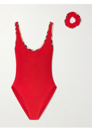 Burberry - + Hunza G Faye Checked Original Crinkle™ Swimsuit - Red - One size